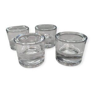 Crate & Barrel Clear Glass Round Rise Tea Light Candle Holders 313-211 Set Of 4